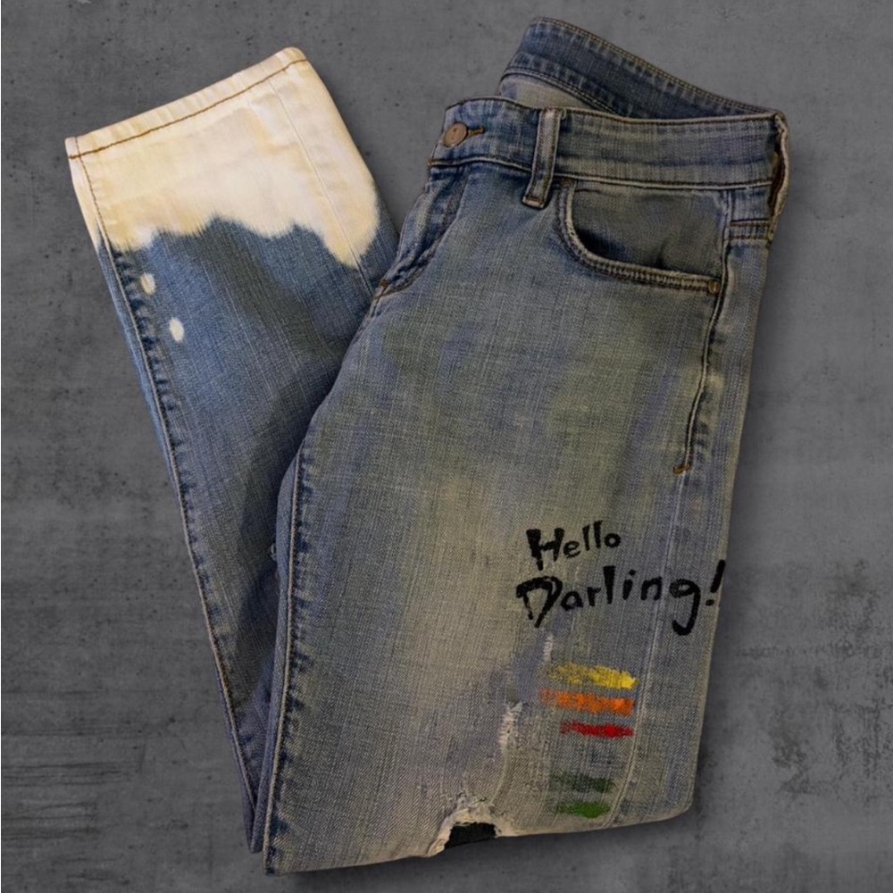 Pilcro Anthropologie Artsy Patchwork Distressed Straight Leg Baggy Mom‎ Jeans
